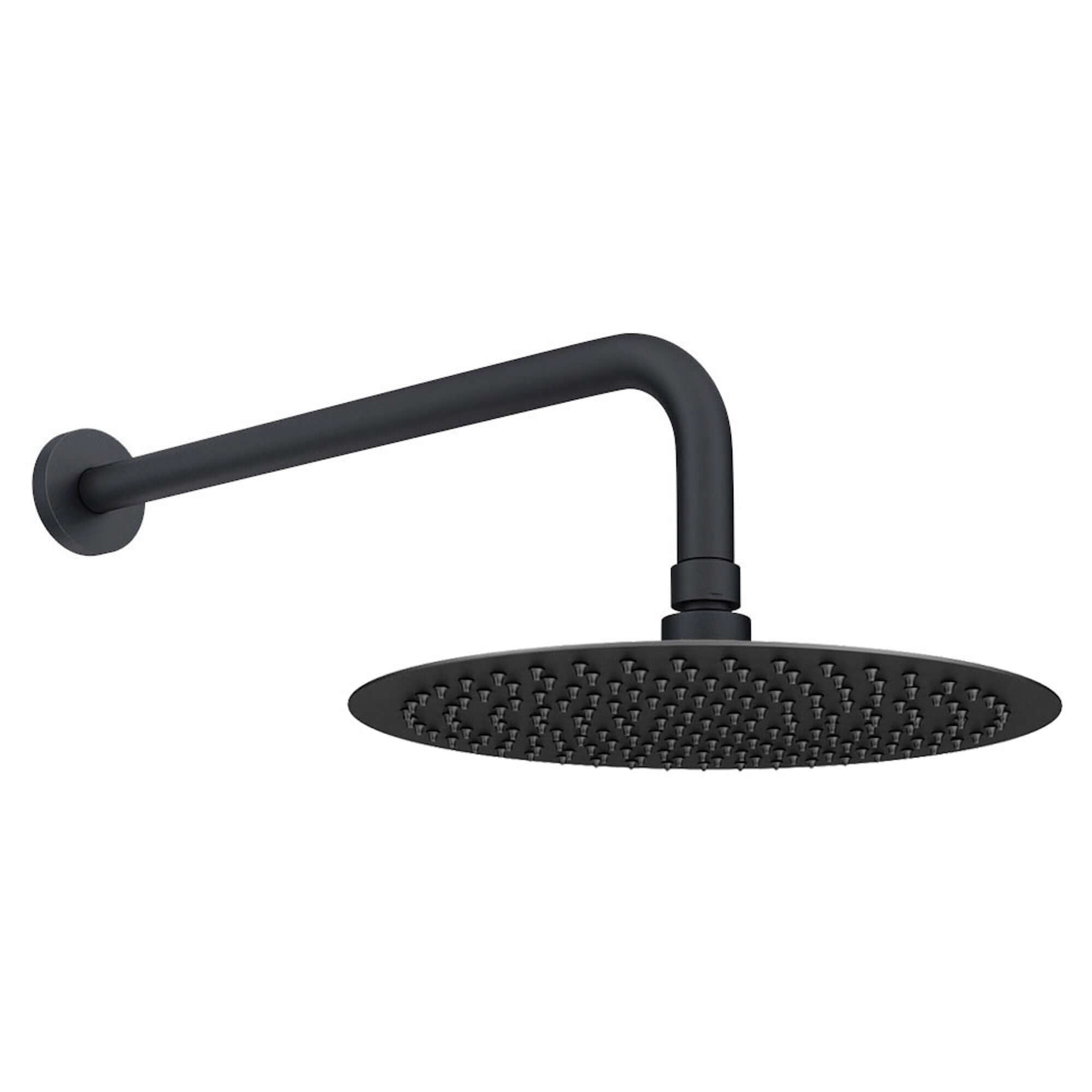 Contemporary Wall Fixed Round Ultra Slim Stainless Steel Shower Head 12" With Shower Arm - Matte Black